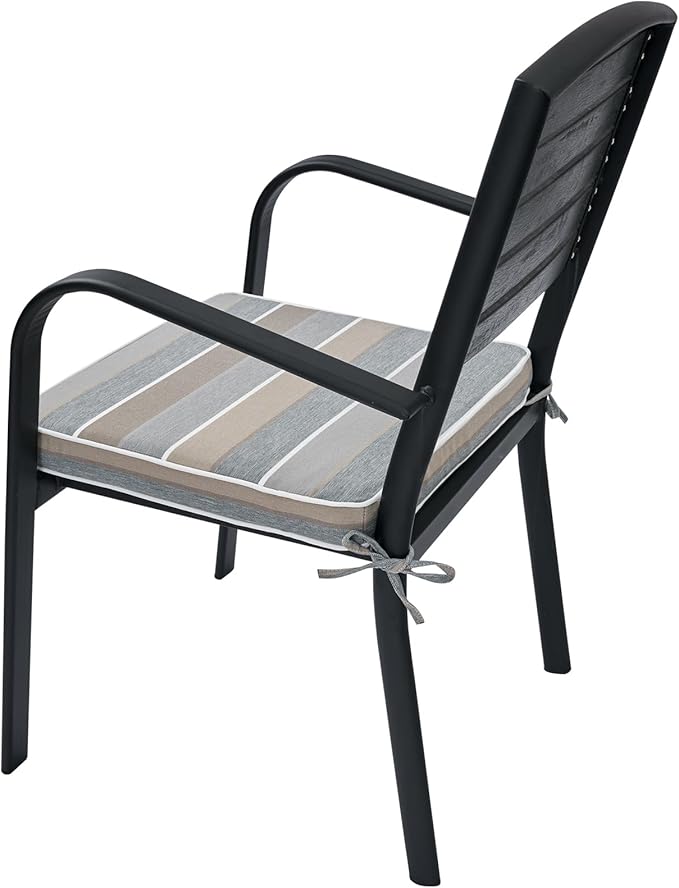 FUNHOME Outdoor Chair Cushions 18"x18"x2.5" Set of 2,Water Resistant Patio Chair Cushion with Zipper&Ties,18x18 Inch Replacement Square Seat Cushion for Garden Chairs(Gray Stripe)