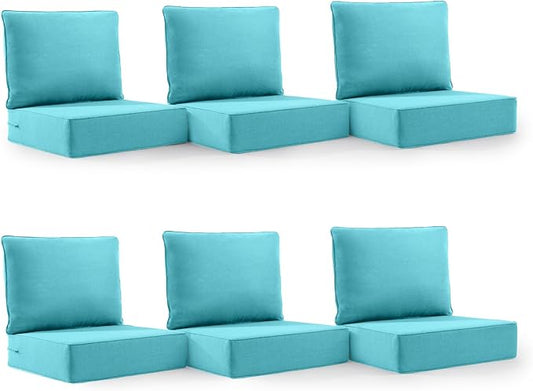 6" Thick Outdoor Cushion, 24*24*6" Patio Furniture Cushions with Waterproof Patio Furniture Cushions with Removable Cover, 28D High Density Patio Cushion for Outdoor Furniture, Light Blue-6pcs