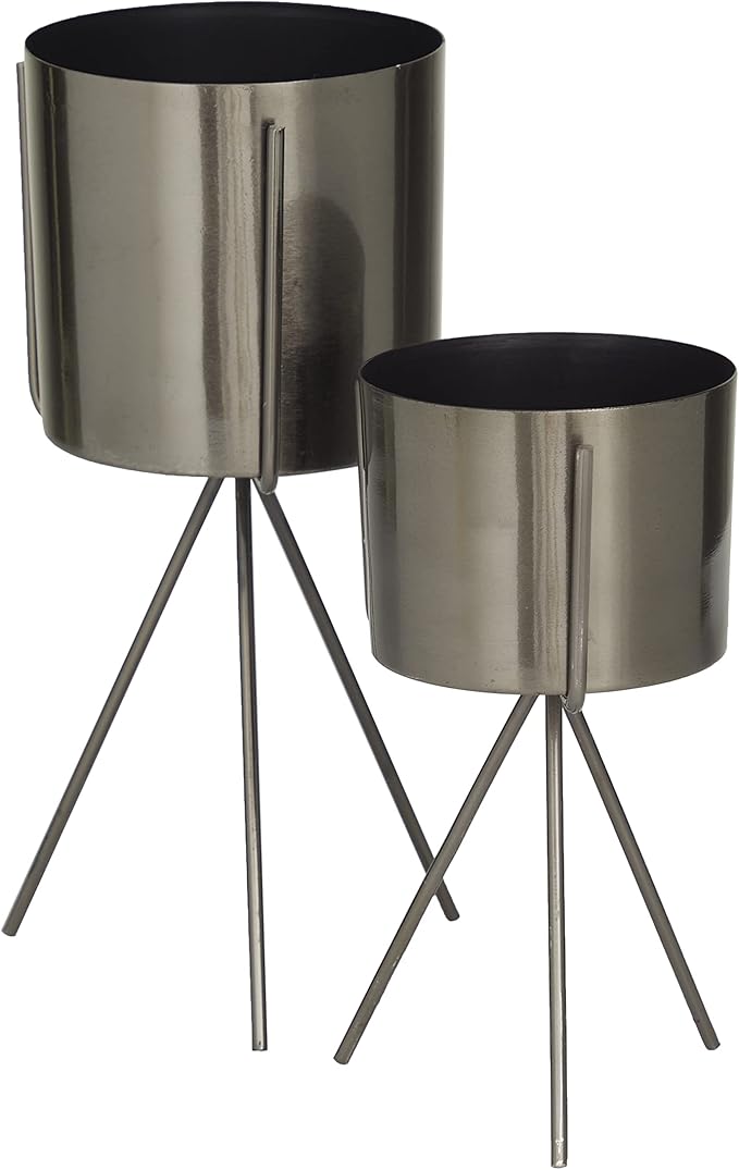 CosmoLiving by Cosmopolitan Metal Small Planter with Removable Stand, Set of 2 12", 9"H, Dark Gray