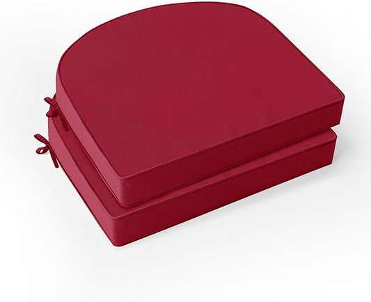 Outdoor Chair Cushions Set of 2: Waterproof & Fade Resistant Patio Furniture Cushions - 17 x 16 x 2 Inch Non Slip Round Corner Seat Cushion Pads with Removable Cover for Garden Yard Lawn, Burgundy