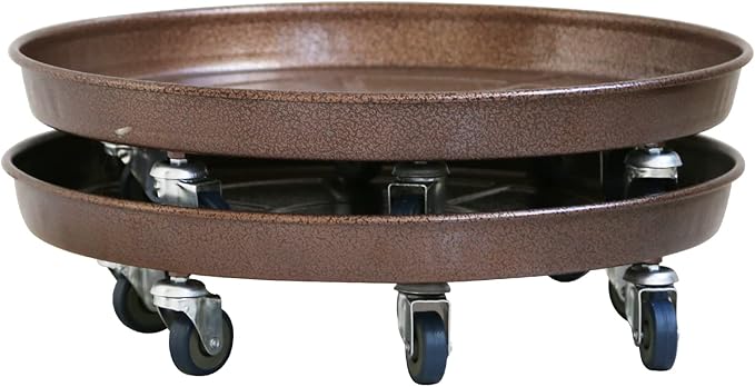 ARTLINE 20" Round Plant Stand with Lockable Wheels 2 Pack, 480lb Heavy Duty for Indoor Outdoor, Large Rolling Planter Caddy on Casters to Carry Potted Flower Pot, Round Metal Tray NO Holes, Copper