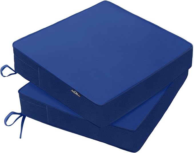 Outdoor Chair Cushions 18 x 18 x 3 Inch, Waterproof & Fade Resistant Patio Seat Cushion for Furniture with Handle and Ties, Thick Seating Pads for Outside Sofa Couch Set of 2, Blue