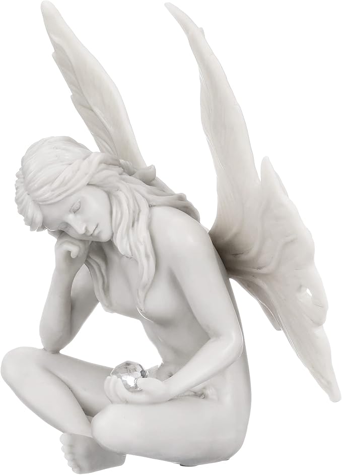 Design Toscano Gazing Secret Garden Fairy Woman Statue Figurine, 7 inches wide, 10 inches tall, Cast Stone Resin, Antique Stone Finish