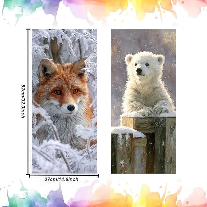 2PC Trash Can Sticker 14.57 x 32.28 Inch Polar Bear and Fox Design Winter Forest Theme Decorative Garbage Bin Cover Outdoor Trash Can Decal Art for Home Yard Garden Christmas Decoration