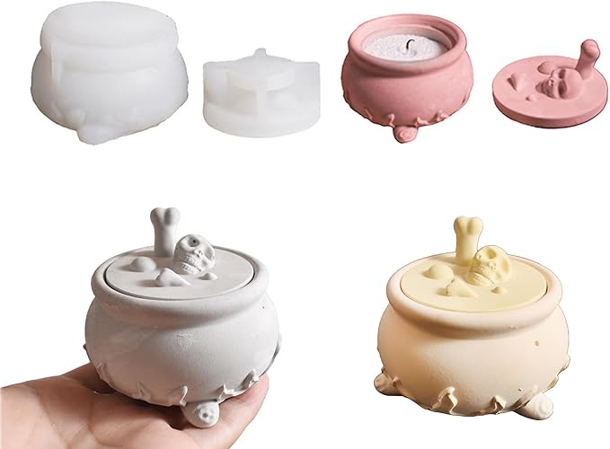 Silicone Jars Molds with Skull Lids for Epoxy Resin Casting, Halloween Candle Molds for Candle Making, 3D Jar Mould for Candy Jewelry Storage Boxes, DIY Candle Holder Crafts for Home Decoration