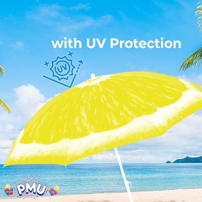 PMU 6.5 ft Beach Umbrella for Sand, Sun Shelter, Outdoor Sunshade Umbrellas for Patio Garden Beach Pool Backyard