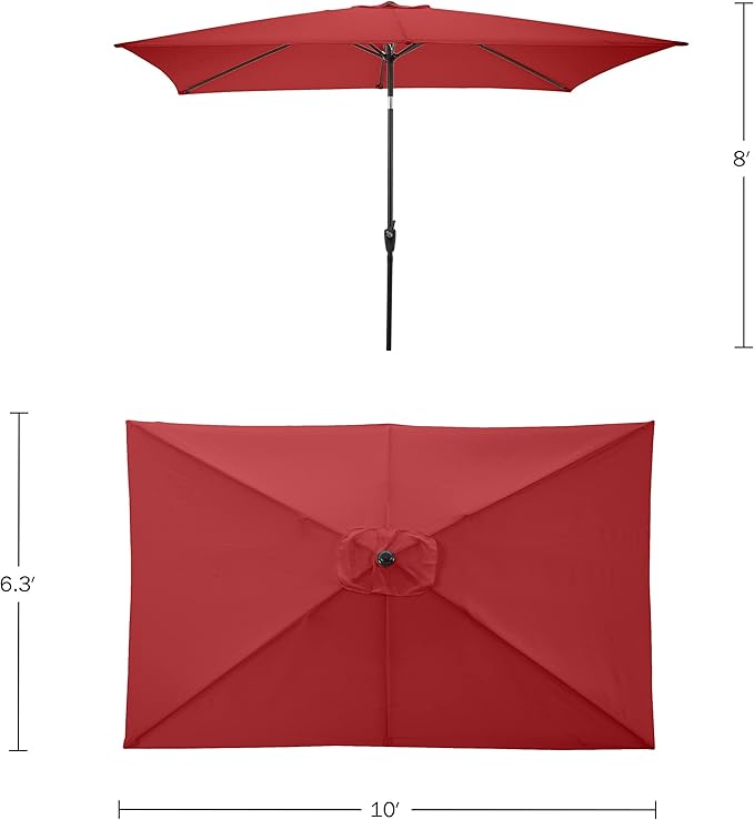 Rectangular Patio Umbrella - 10ft Easy Crank Sun Shade with Push Button Tilt for Outdoor Furniture, Deck, Yard, or Pool by Pure Garden