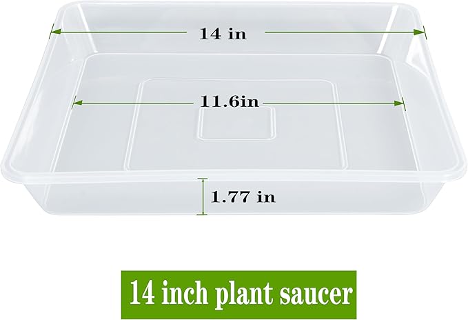 Square Plant Saucer 14 Inch 2 Pack, Strong Clear Plastic Flower Plant Pot Saucer, Square Planters for Indoors and Outdoors Plants, Garden Plant Saucers for Pots Plant Trays.