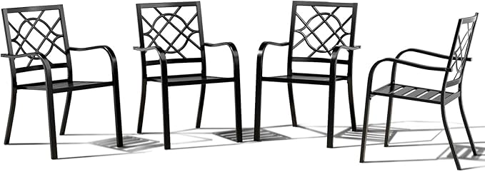 Crownland Patio Wrought Iron Dining Chairs Set of 4, Outdoor Bistro Stackable Metal Chairs with Armrests for Garden, Poolside, Backyard (Black)