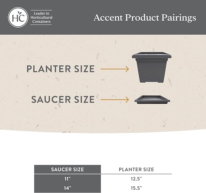 The HC Companies 14 Inch Accent Square Plant Saucer, Lightweight UV-Resistant Plastic Outdoor & Indoor Flower Pot Tray, 2-Pack Plant Pot Trays for Garden & Home Decor, Evergreen