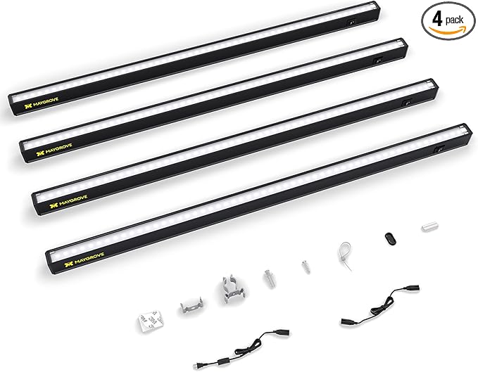 Grow Lights for Indoor Plants 2FT, Sun-Like Full Spectrum 5000K Grow Light, 60W(4 x 15W), T5 LED Grow Light Strips for Indoor Plants and Flowers, High PPFD, Linkable, Black, 4-Pack