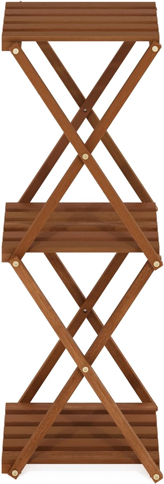 Furinno TIOMAN Patio Table, 3-Tier Outdoor Side Table, Toolless Multipurpose Folding Display Shelf, Plant Stand, for Patio, Garden, Porch, Natural