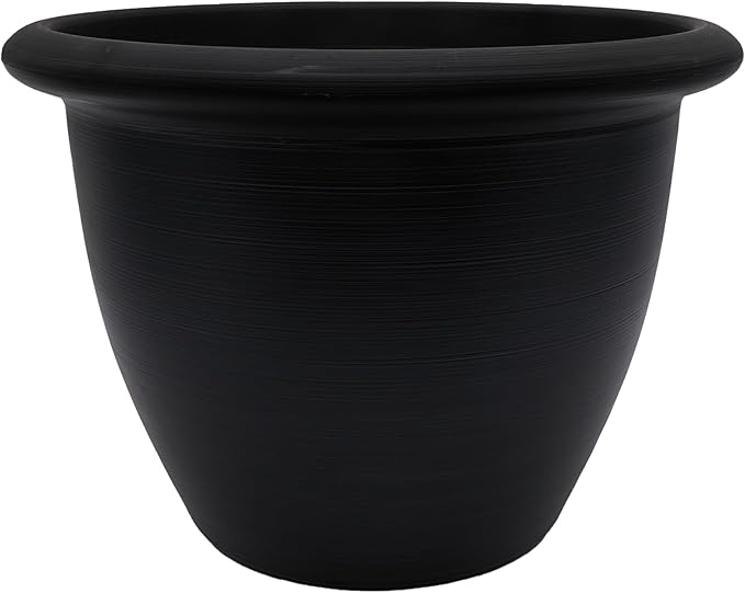 The HC Companies Sevilla Flower Planters - Durable Outdoor & Indoor Planter - Round Lightweight Self Watering Plant Pots for Herbs & More (16" Black, Pack of 1)