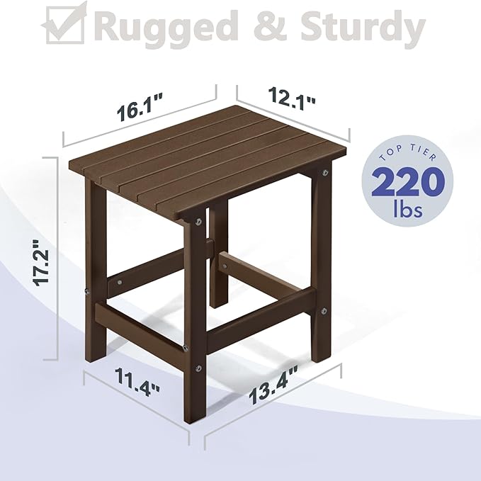 PASAMIC Adirondack Square Outdoor Side Table, HDPE Small Outdoor Table, Patio End Table for Patio, Pool, Backyard, Weather-Resistant (Brown)