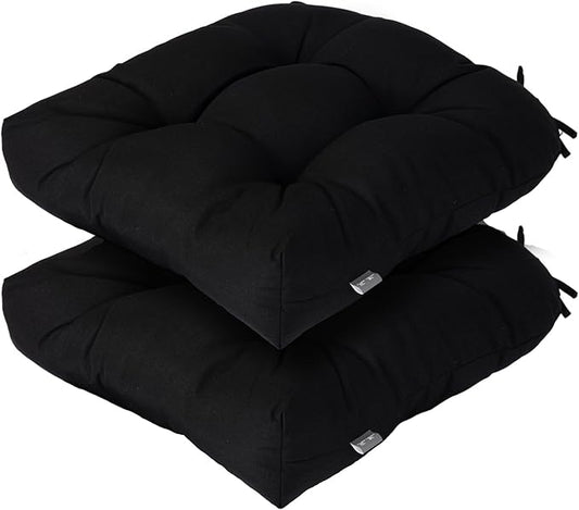 Outdoor Chair Cushions 19 x19 Inch,Water Resistant Tufted Seat Cushions 19",Reversible,Weather Resistant,Rounded Back Wicker Chair Cushion for Patio Garden Furniture(Black)