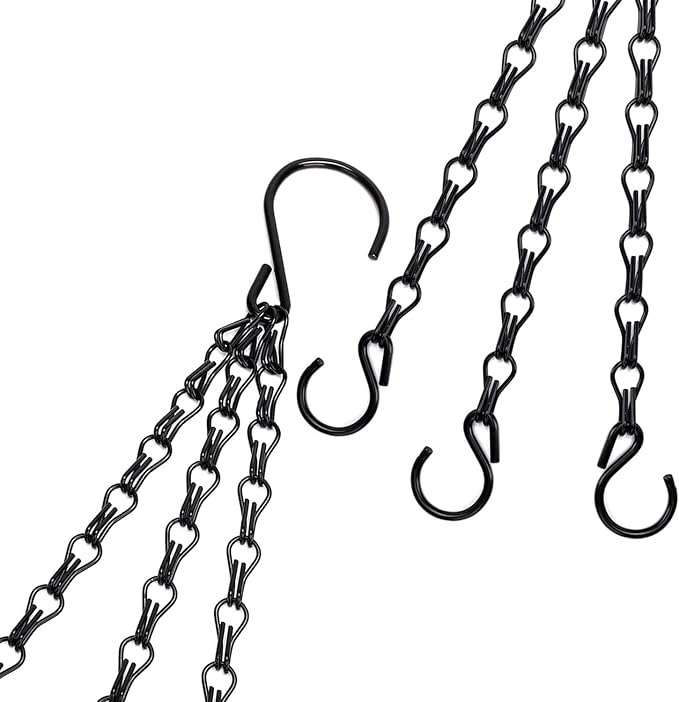 Heybe 24 Inch Hanging Basket Chains with Hooks, 3 Point Hanging Flower Pot Chains 3 Leads,Set of 3, Black (24inch, 3 Point)