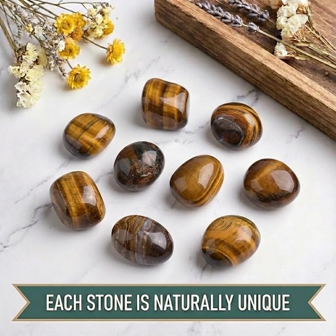 Polished Tigers Eye Crystal Stones - 2 Pcs of 1.2" Worry Stone for Anxiety, Pocket Palm Stone Super Large Handpicked Natural Tumbled Gemstones for Meditation, Reiki, Chakra Healing, Home Decor
