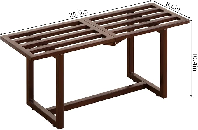 Modern Indoor Plant Stand for Living Room Corner, Foldable Metal Plant Display Shelf for Multiple Pots,Mid Century Slatted Bench for Patio, Garden Load Bearing 330 lbs 26" L x 10.4" H x 8.6" W 2 Pack Coffee