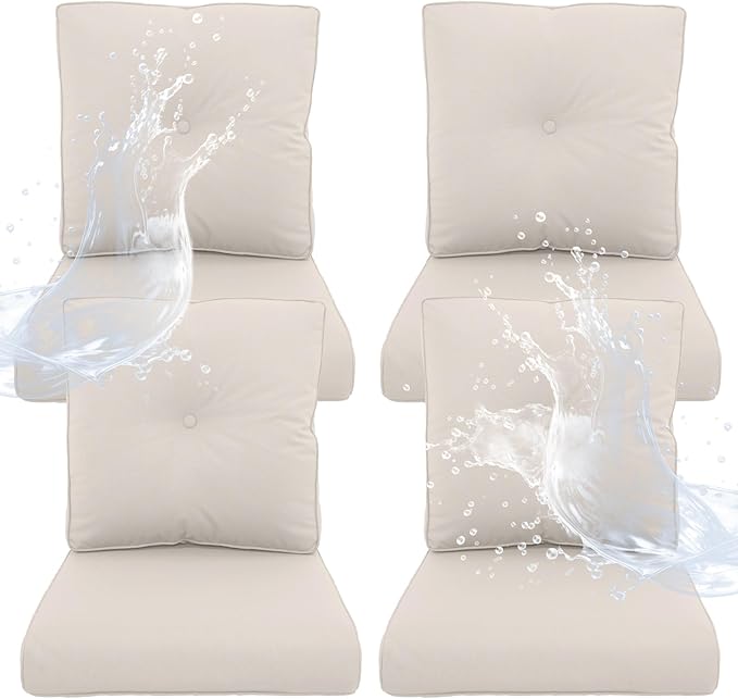 Outdoor Chair Cushions 4 Sets- 22 * 24" Patio Furniture Cushions with Removable Cover, 28D High Density Sponge Filling Outdoor Patio Cushions for Chairs, Rocker, Sofa and Loveseat - Beige