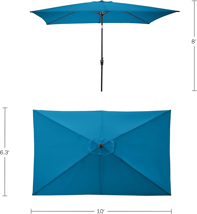 Rectangular Patio Umbrella - 10ft Easy Crank Sun Shade with Push Button Tilt for Outdoor Furniture, Deck, Yard, or Pool by Pure Garden