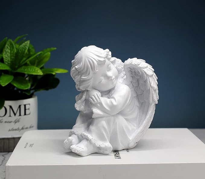 Praying Angel Figurine, Waterproof Angel Wings Statue, Garden Memorial Angel, Resin Praying Angel Figurine for Home Decor or Garden
