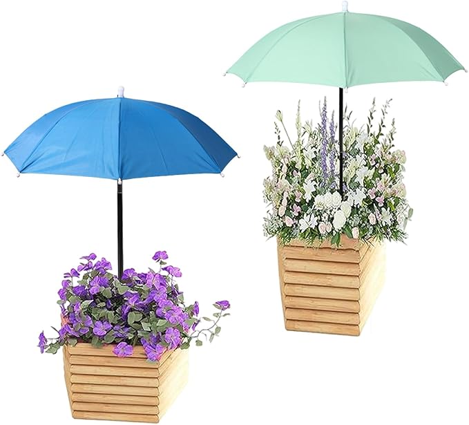 2pcs Adjustable Plant Umbrellas, Waterproof Garden Parasols with Metal Poles & H-Shaped Stakes Outdoor Sun Shade Cover for Potted Plants Flowers Vegetables