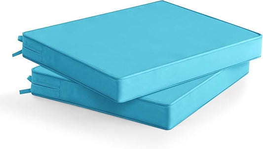 Outdoor Chair Cushions Set of 2: Waterproof & Fade Resistant Seat Cushion for Patio Furniture - 18.5 x 16 x 2 Inch Chair Pads with Ties and Hidden Zipper - Patio Chair Cushion Replacement, Teal