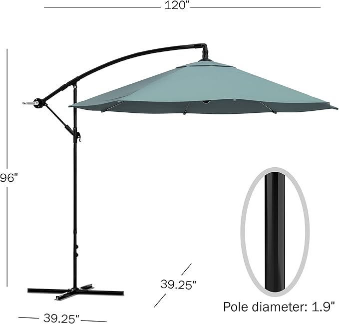 10 Ft Offset Cantilever Patio Umbrella - Fade-Resistant Shade Umbrella Outdoor Patio Canopy with Cross Base for Garden, Lawn, Deck, Yard or Pool by Pure Garden (Dusty Green)