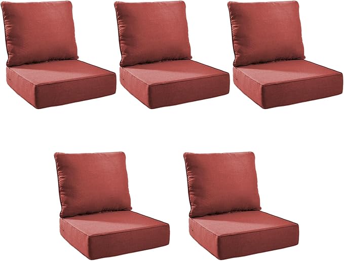 Outdoor Cushion Set for Furniture Patio Furniture, UV Resistant, Water Resistant - 6 Inch Thick Foam Garden Cushions– 22x24 Inch Patio Seat Covers for Chair/Sofa/Couch | Red | 5-Pack |