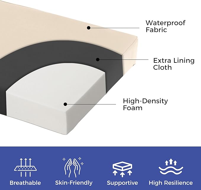 Outdoor Bench Cushions for Outdoor Furniture, 59x18x3 Inch, Waterproof Bench Pillow, Fade Resistant Long Bench Seat Pads for Garden, Indoor, Porch Swing, Beige