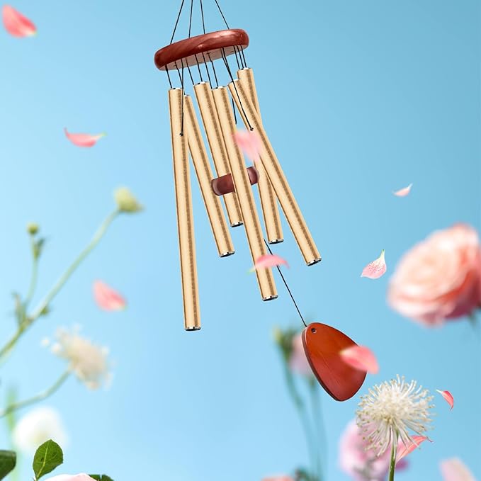 28" Wind Chimes for Outside. Deep Tone Lovely Wind Chimes with 6 Aluminum Tubes Courtyard Decoration. Windchimes Outdoor Create an Enjoyable Atmosphere & Give Mom a Gift（Gold）