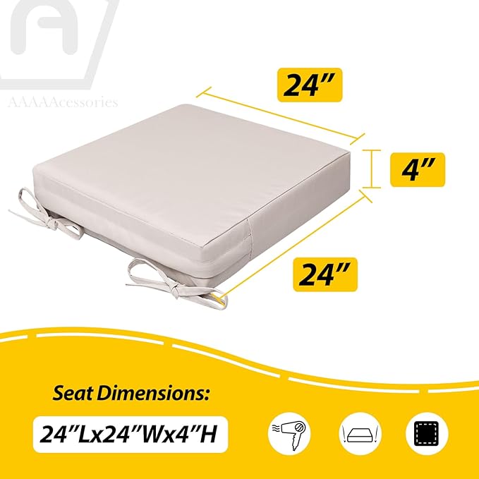 AAAAAcessories Outdoor Seat Cushions for Chairs, Waterproof, Fade-Resistant, 24" x 24" x 4", Patio Furniture Replacement Cushions, Set of 2, Sandstone Beige
