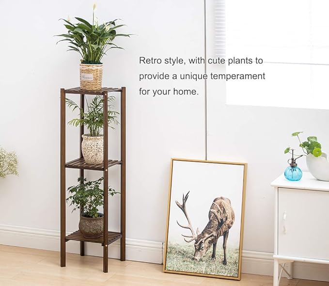 COPREE Bamboo Utility 3 Tier Plant Stand Rack Multiple Flower Pot Holder Shelf Indoor Outdoor Planter Display shelving unit for Patio Garden