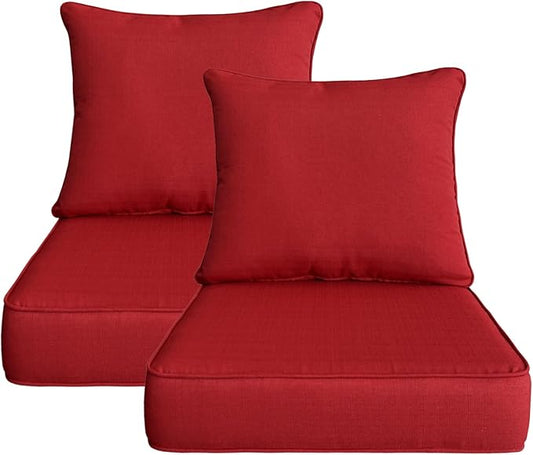 Outdoor 22"x24" Inch Deep Seat Patio Cushion Set of 2, Outdoor Chair Cushions with Water Resistant Sectional Sofa Pad and Removable Covers,Chili