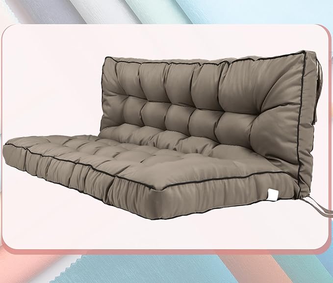 2-3 Seat Swing Replacement Cushion, Outdoor Bench Cushions with Backrest Thicken 4", Patio Furniture Garden Porch Loveseat Glider Pad Anti-Fading Waterproof (Khaki, 40x55in)