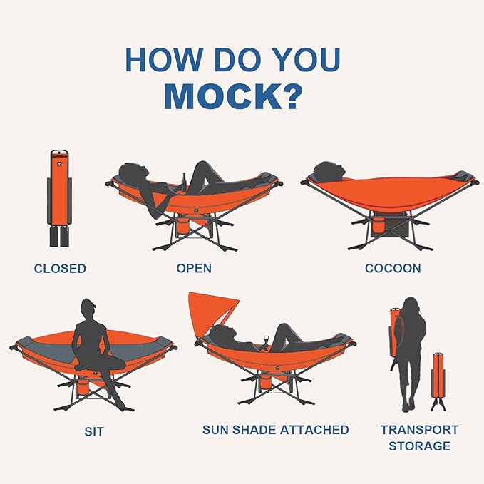 Portable Hammock with Stand, World's Best Mock ONE® Hammock, Compact Folding Framed Hammock with Adjustable Sunshade Canopy for Park, Backyard, Garden, Camping, Hiking, Mountaineering, Beaches- Blue