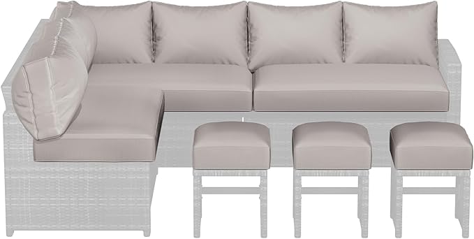 U-MAX Outdoor Cushions, 4 inch Memory Foam Patio Replacement for Outdoor Furniture, Fits 7-Seats Sectional Rattan Conversation Set, Splashproof Covers (Light Grey)