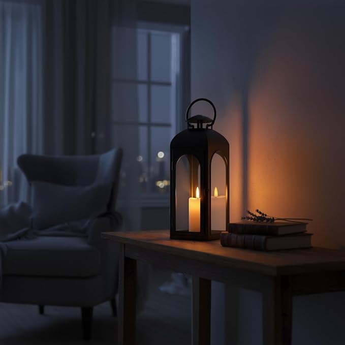 Bdor 16 Inches Metal and Tempered Glass Candle Lantern - Premium Outdoor Lantern, Decorative Lanterns with Handcrafted Design for Patio, Garden & Indoor Decor