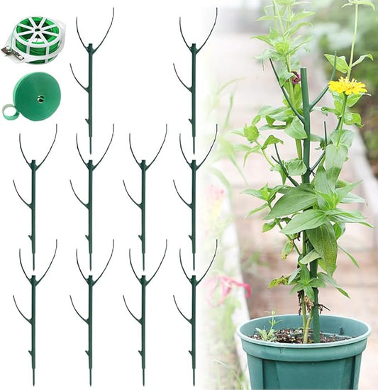 10 Packs Stackable Monstera Plant Support with Twist Ties, Garden Plant Support Stakes for Indoor Outdoor Potted Plants, Garden Plant Poles for Climing Plants Stem Support Structures (Green)