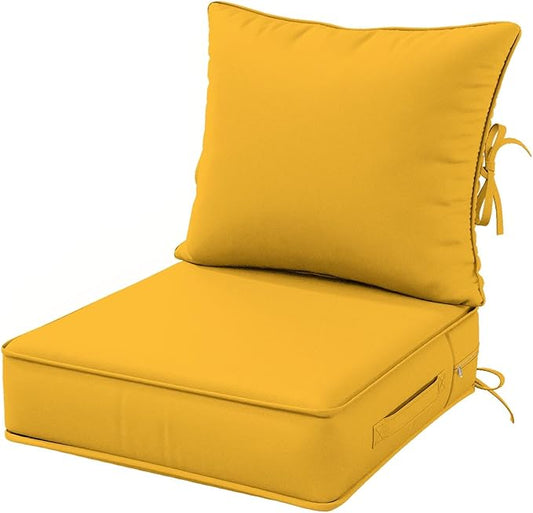 Outdoor Patio Chair Cushions Set 19 L X 19 W X 4 H Inch Waterproof & Fade Resistant Deep Seat and Back Cushions with Removable Covers Outdoor Seat Cushion Set for Chairs and Sofas