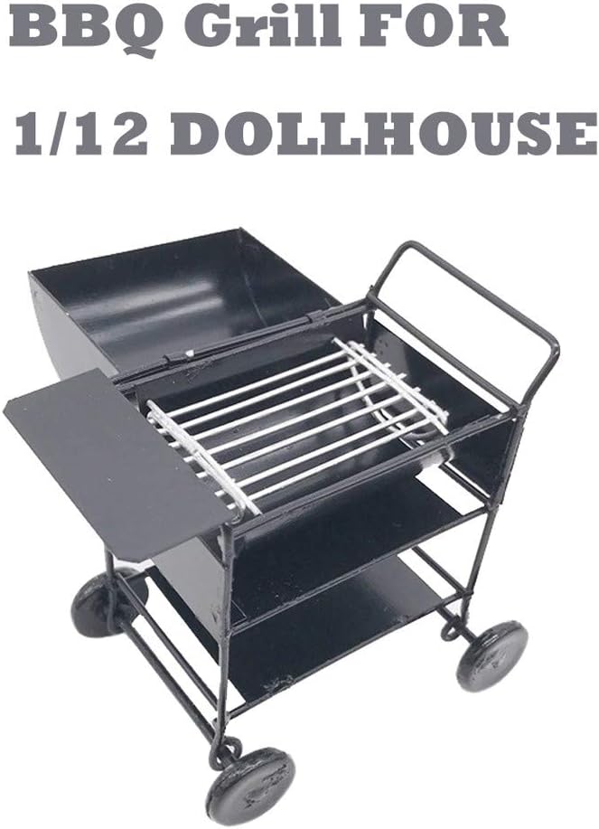 Dollhouse Decoration Accessories, BBQ Grill Miniature Yard Garden 1/12 Dollhouse Barbecue Picnic Grill Oven Black