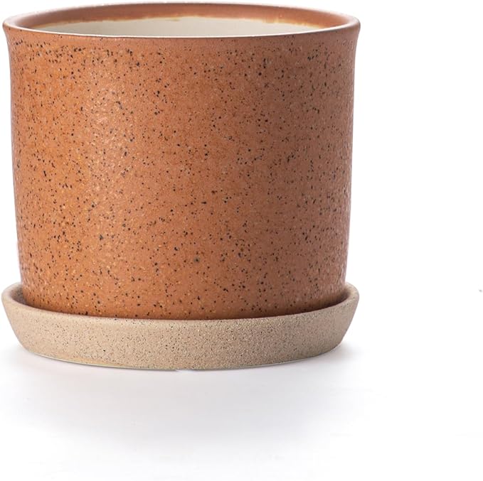6 Inch Plant Pot: Ceramic Planter with Drainage Hole & Saucer - Flowerpot for Indoor & Outdoor Plants with Separate Tray for Home & Office - Terracotta