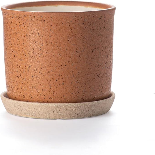 6 Inch Plant Pot: Ceramic Planter with Drainage Hole & Saucer - Flowerpot for Indoor & Outdoor Plants with Separate Tray for Home & Office - Terracotta