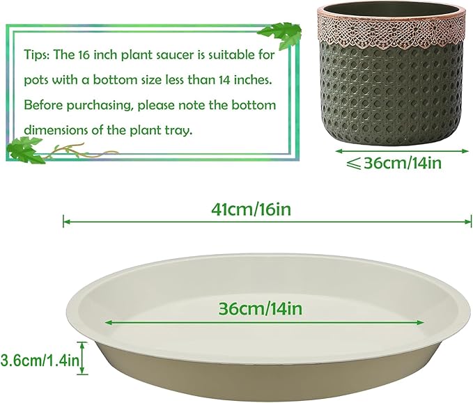 4 Pack 16 Inch Round Plant Saucers for Less 14 Inch Pot Indoors Outdoors Plant Trays for Pots Planter Saucer Plastic Drip Tray Planter Water Tray (White, 16"(4pcs))