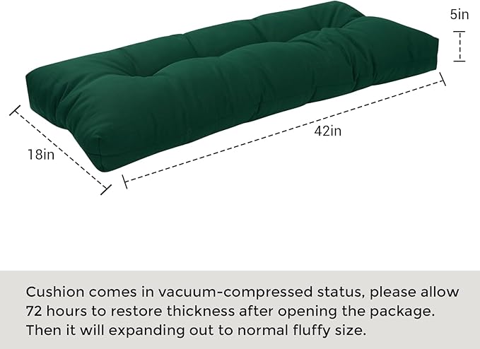 FUNHOME Outdoor Bench Cushion 42 x18 inch with Non-Slip Grips,Water Resistant Porch Swing Cushion,Bench Pillow Pads,Tufted Cushions for Patio Garden Furniture,42" Seat Cushions(Dark Green)