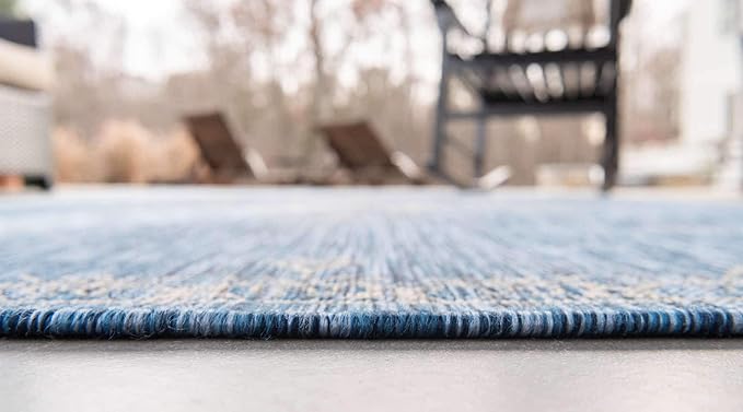 Unique Loom Outdoor Traditional Collection Area Rug - Antique (6' 1" x 9' Rectangle, Blue/ Gray)