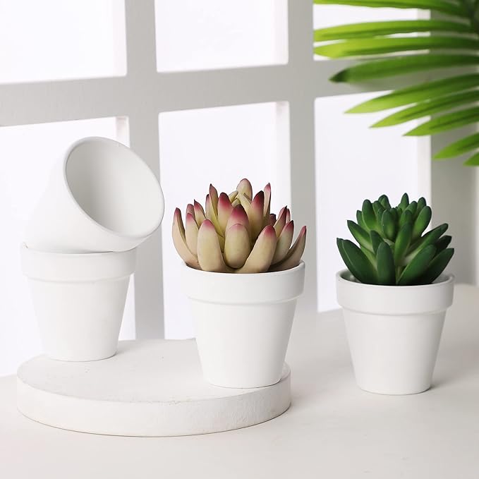 Yishang 2 inch White Small Terracotta Pots with Drainage Holes,Mini Clay Ceramic Pottery Planter,Cactus Flower Nursery Terra Cotta Pots, for Indoor/Outdoor Succulent Plants, Crafts(80 Pack)