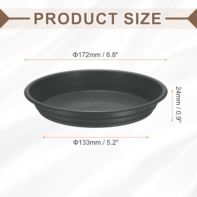 HARFINGTON Plastic Plant Saucer 5.2" Round Drip Trays Flower Pot Saucers Flower Base Bottom Drainage Tray for Indoors Outdoors Planters, Gray-Black