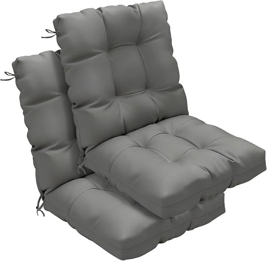 Outdoor Chair Cushions Set of 2, 42x21x4 Inch Patio Cushion for Dining/Rocking Chairs, High Back Soft Seat Pad with Ties, Indoor Outside Use, Fade-Resistant & Waterproof, Dark Gray
