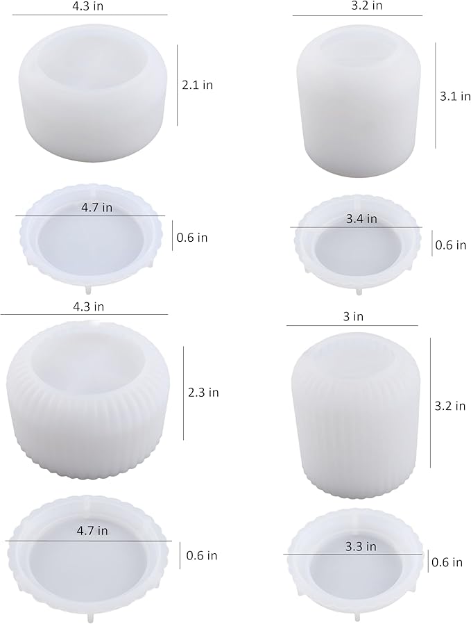 4pcs Cup Shape Candle Jar Silicone Mold with Lid, Handmade Storage Bowl Resin Mould, Flower Pot Vase Concrete, DIY Plaster Cast Cement Rings Jewelry Storage Box Mold